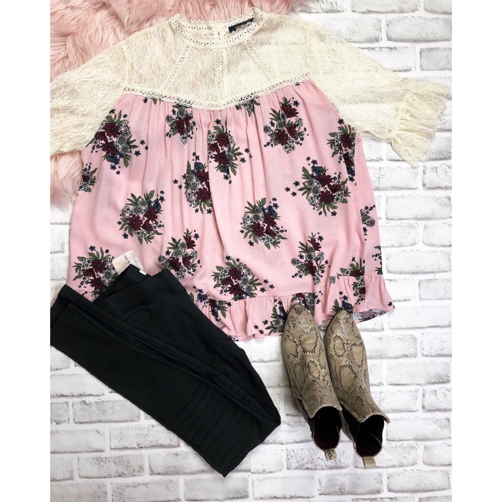 Pink Floral Top with Lace